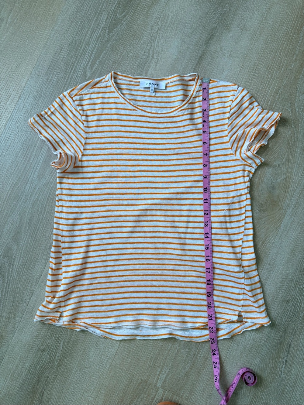 $248 FRAME Easy True Stripe 100% Organic Linen T-Shirt Tee Nectarine Multi S - Picture 9 of 9